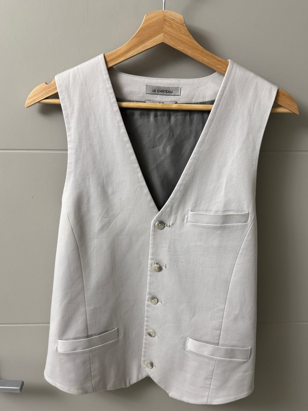 Le Château Men’s Medium White Stretch Cotton Suit Vest Waistcoat